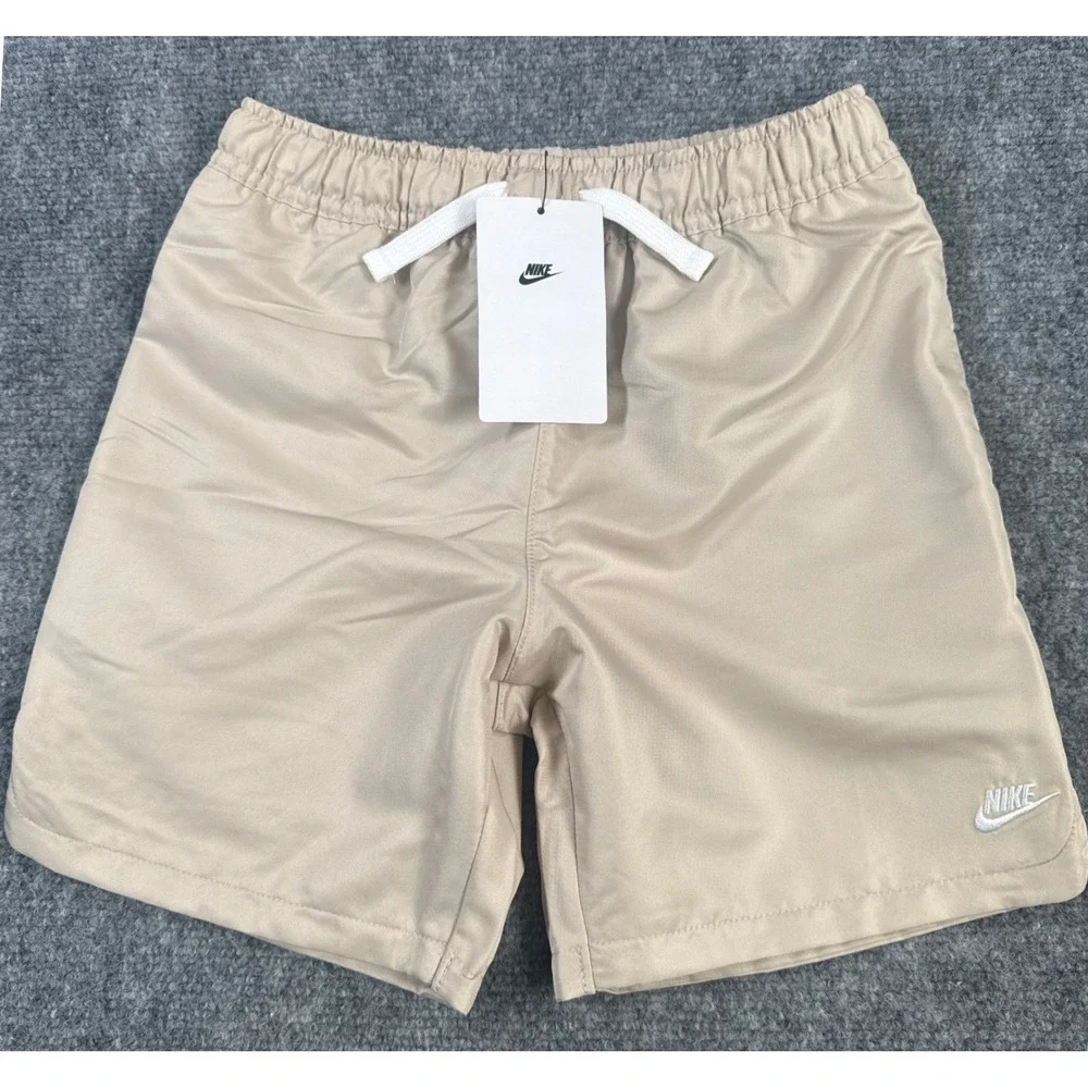 Nike Kids Size 7 Tan Khaki Athletic Shorts Elastic Waist Drawstring NWT